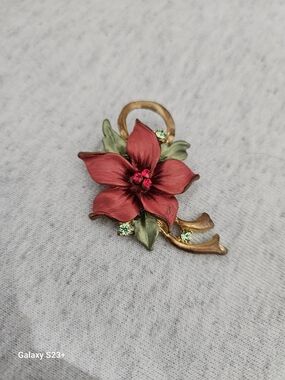 Red Floral Crystal Accent Brooch - Women Jewelry Brooches